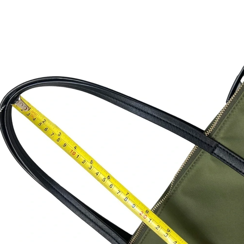 Kate spade olive green nylon black saffiano leather tote bag